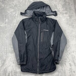 Columbia Jacket Mens M Black Zipper Pockets Removeable Hood Waterproof Full Zip